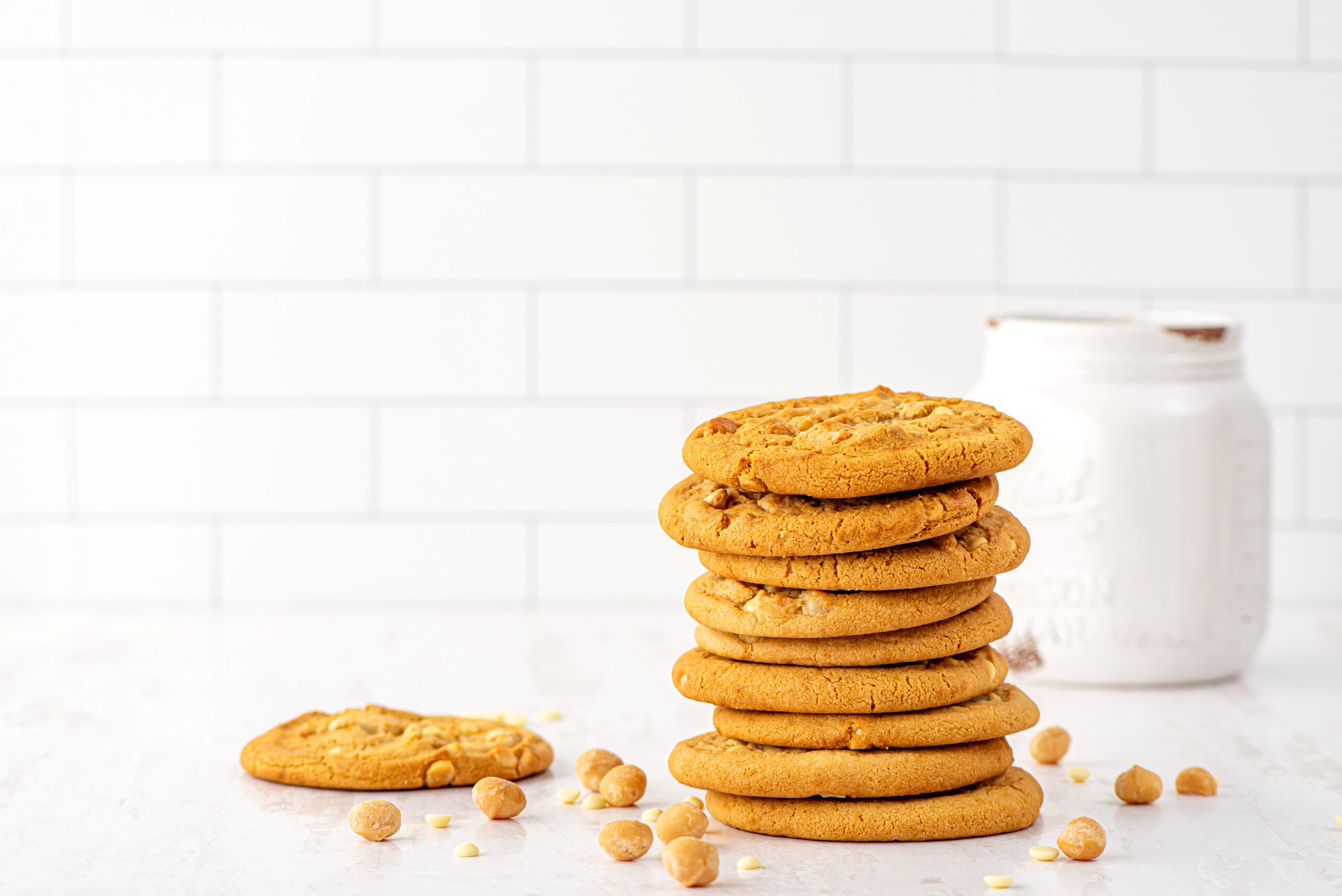 Stack of cookies with milk.